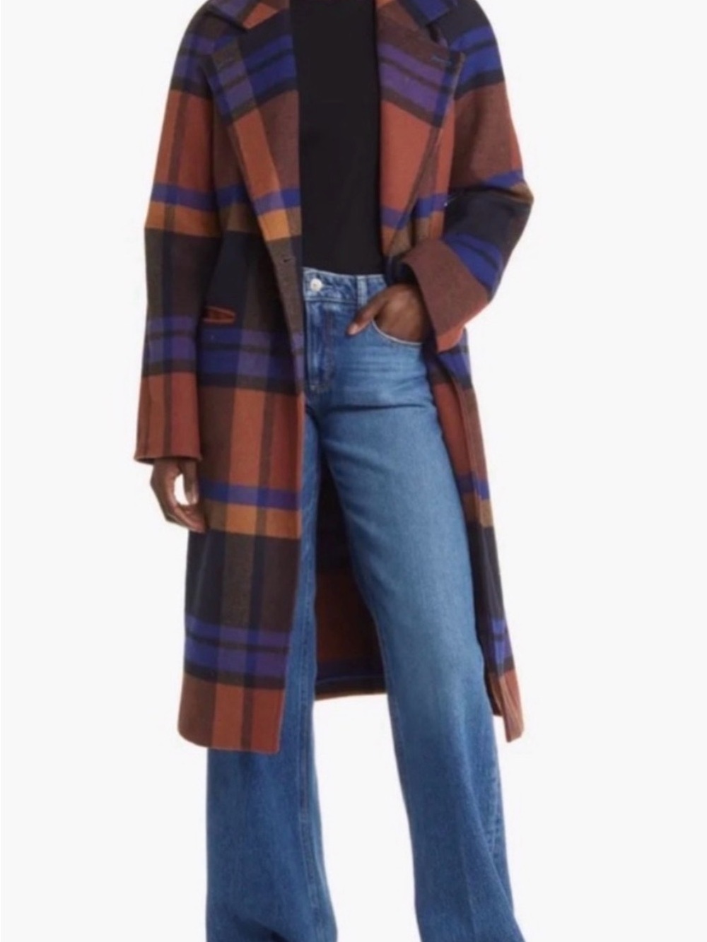 Avec Les Filles Relaxed Walker Coat in Navy & Rust Plaid